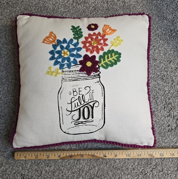 Be Full of Joy Floral Embroidered Throw Accent Pillow Spring - Picture 3 of 4